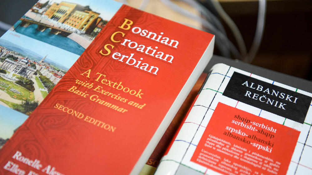 Two dictionary books on the table