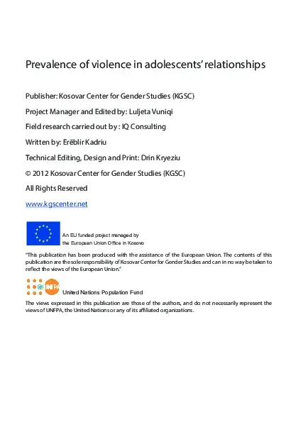 Prevalence of Violence in Adolescents’ Relationships